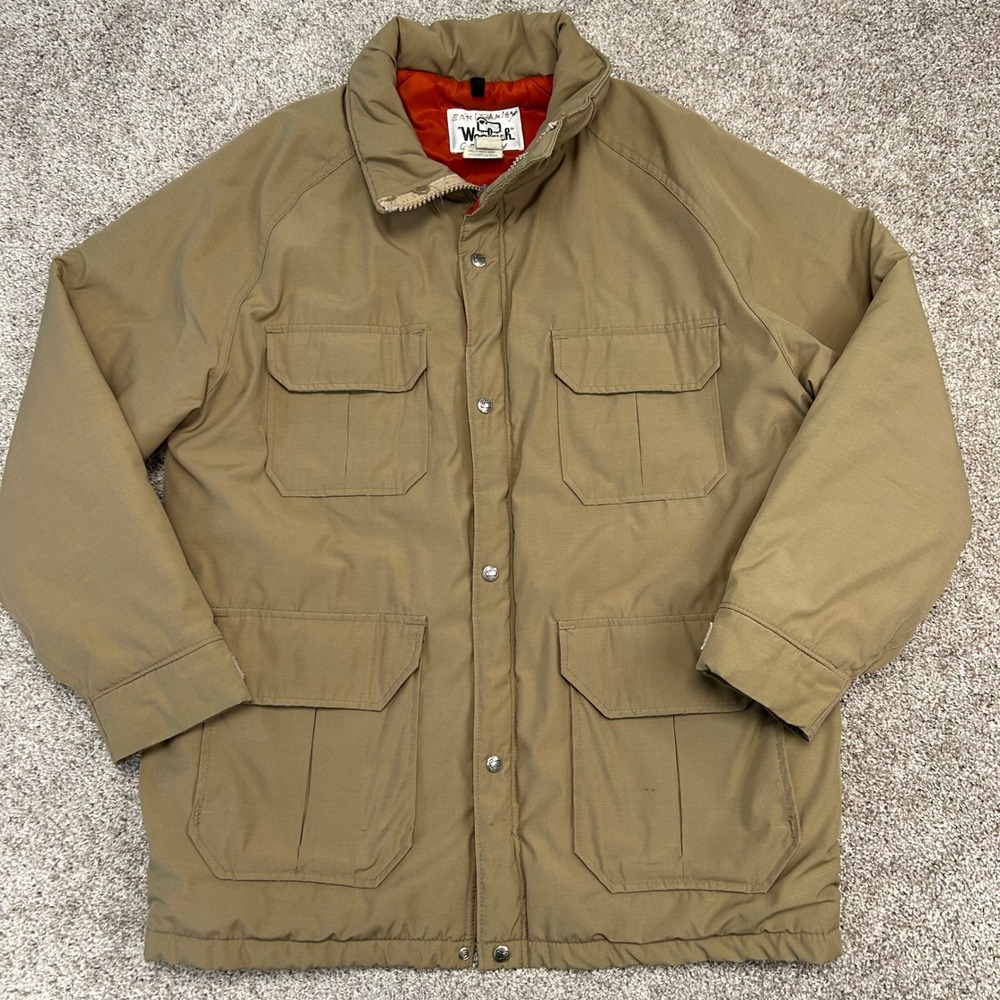 Vintage Woolrich Field Coat Men Size Large Made In USA 80s Lined Outdoors